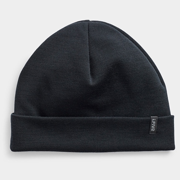 Minimalist black unisex fine knit merino wool blend tuque hat beanie NWT - Picture 1 of 9